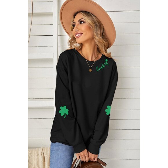 Women St Patricks Day Sweatshirt Cotton Blend Shamrock Lucky Clover Casual Top - Picture 5 of 5